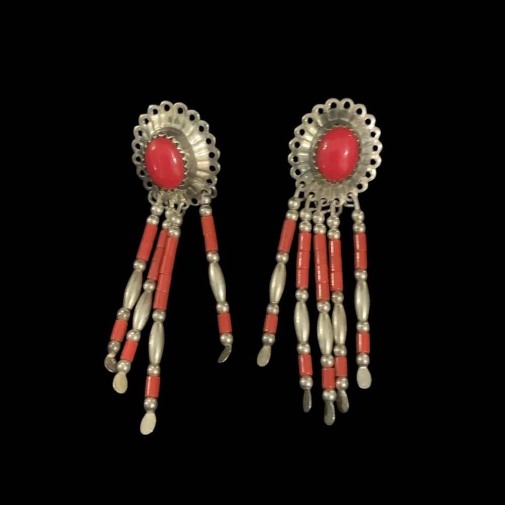 #132 sterling silver and red enamel earrings